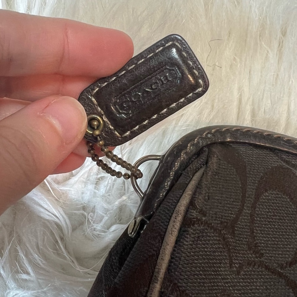 Vintage Coach Legacy Stripe Framed Beauty Pouch Chocolate Brown Kiss‑Lock 🤎🌈 - Picture 7 of 14